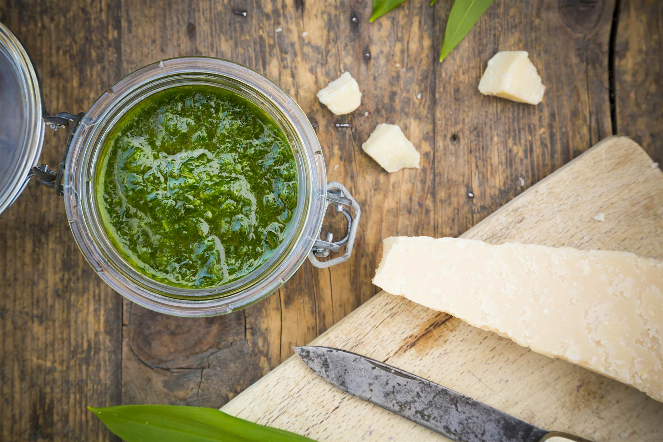 Travel News - Glass of organic ramson pesto and parmesan Pesto beats the liquids ban at Genoa airport.