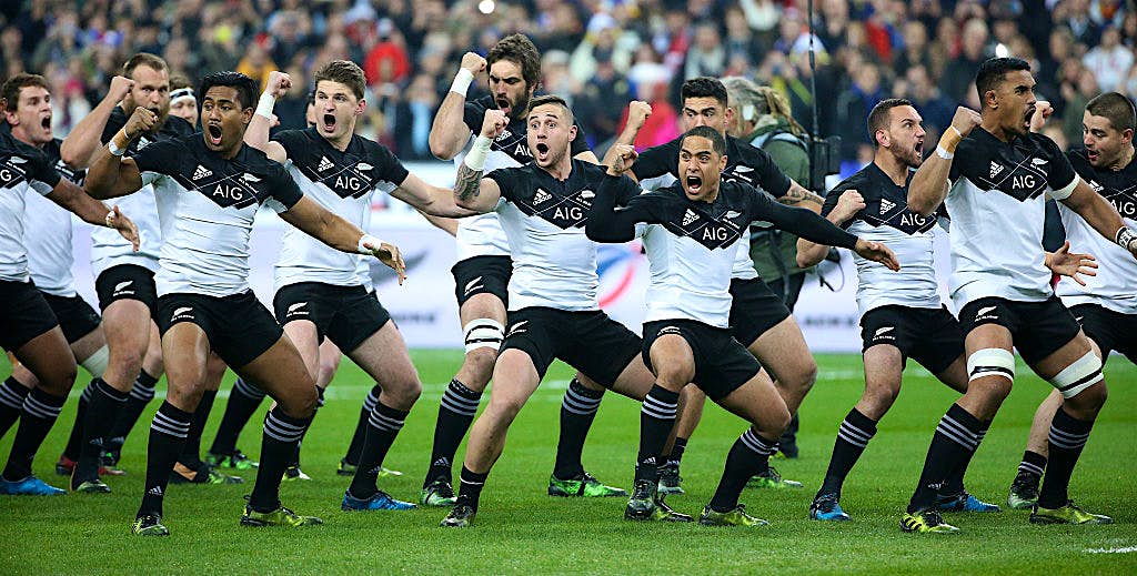 Travel News - NewZealandHaka New Zealand All Blacks do the Haka before a match.