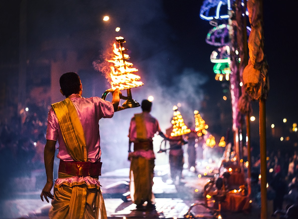 Performing a religious ritual in Varanasi