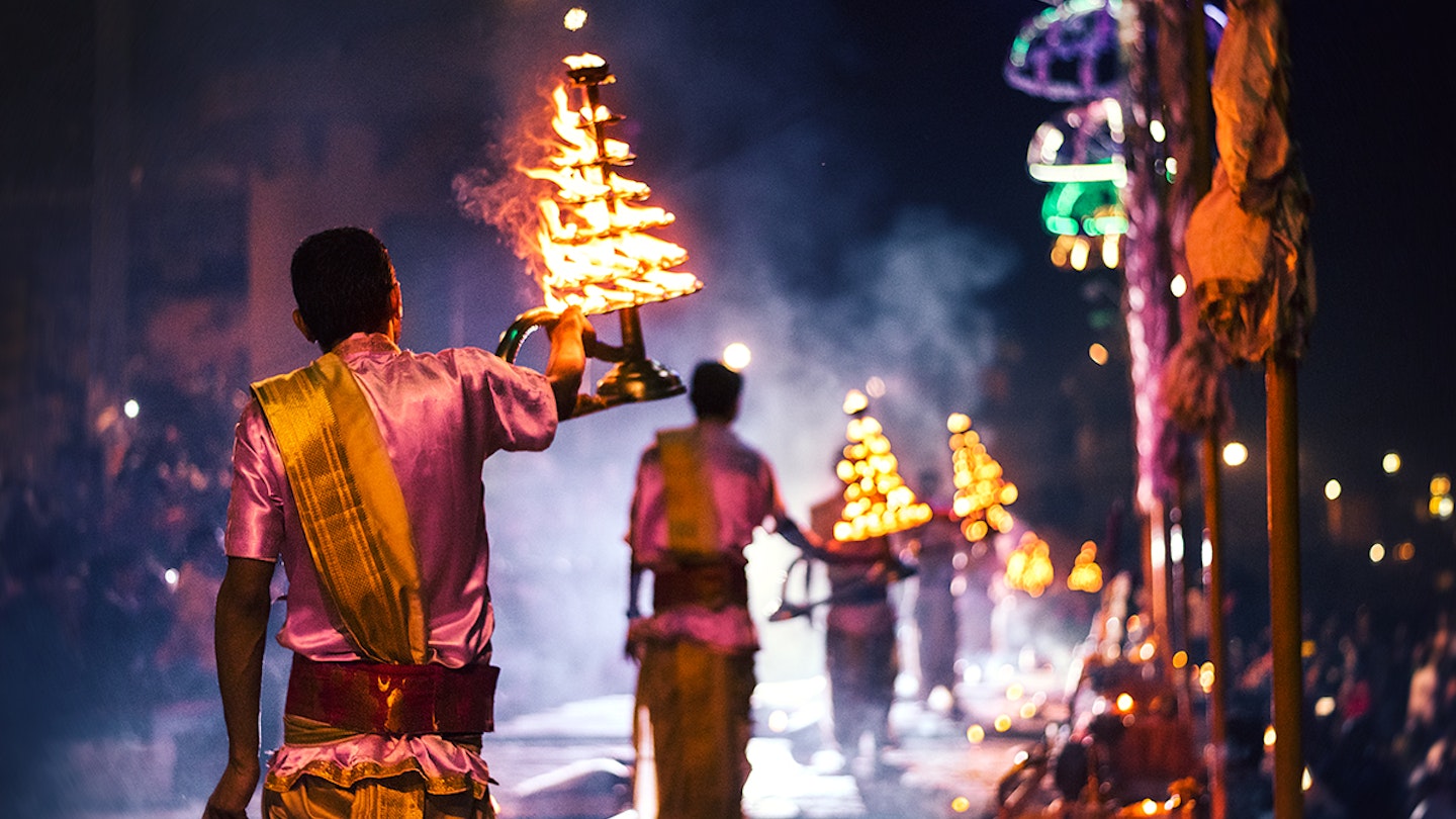 Performing a religious ritual in Varanasi