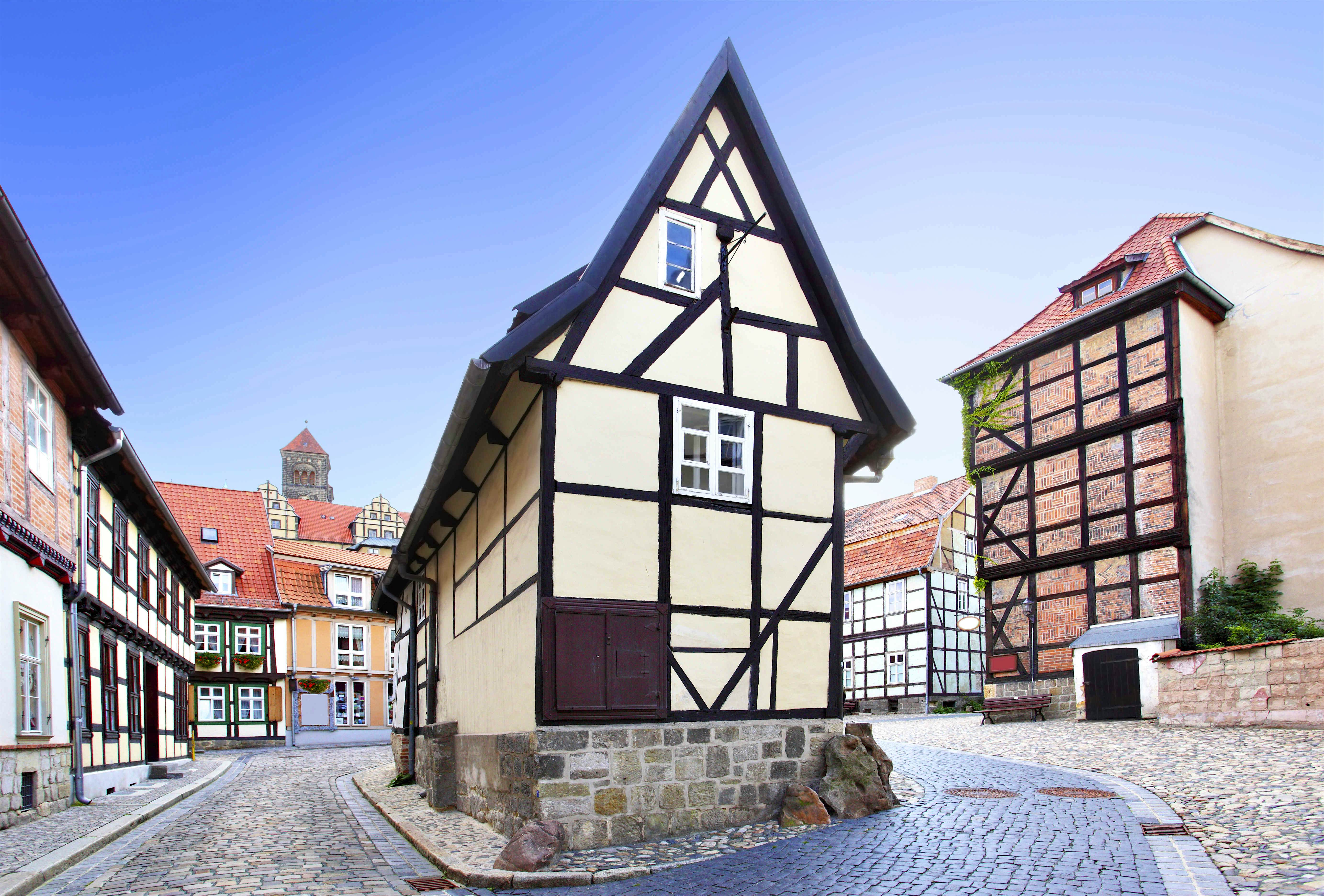 Travel News - Old street in Germany Old street with half-timbered buildings.