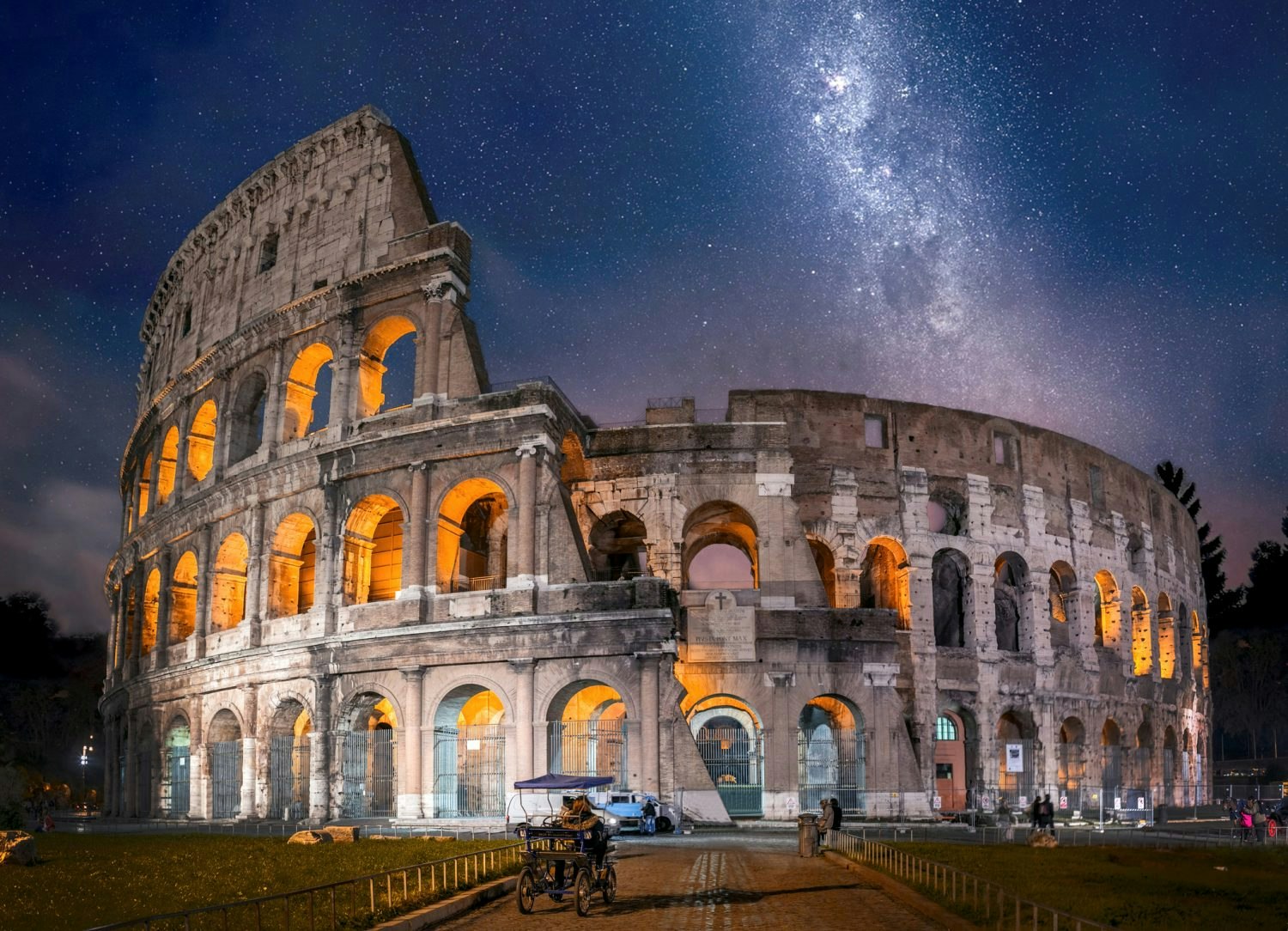 The Colosseum in Rome at night.