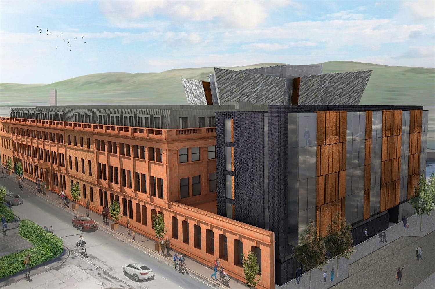 Travel News - Titanic Hotel Belfast artist impression from queens road The new Titanic Hotel, Belfast. Image: Titanic Foundation