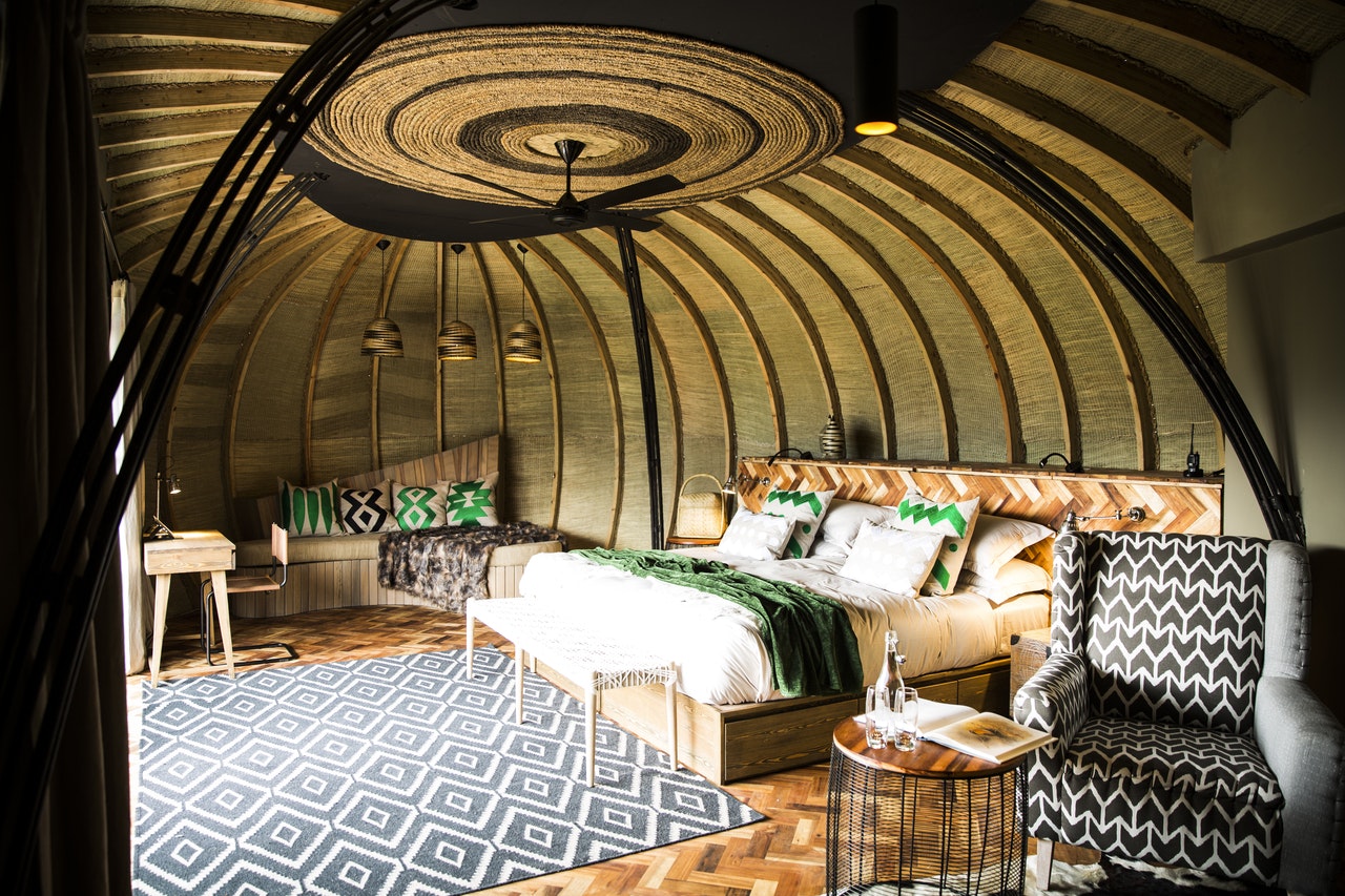 A beautifully designed room inside the Bisate Lodge in Rwanda.