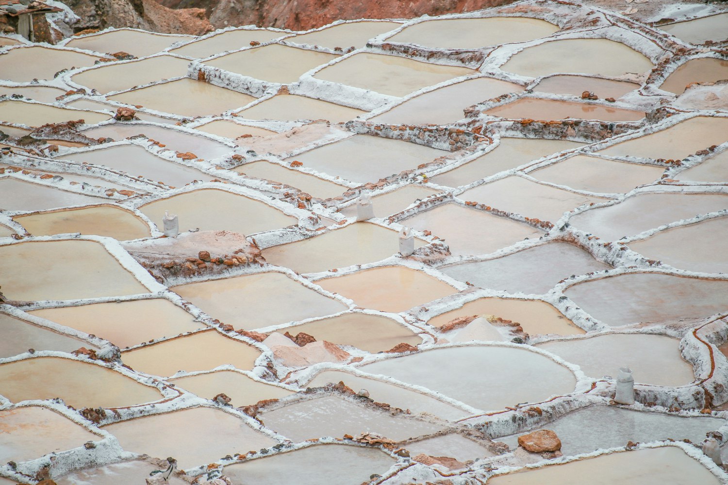 Beautifully coloured salt ponds are found near Maras, Peru.