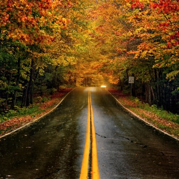 The fall foliage at Smugglers' Notch State Park in Vermont, USA.