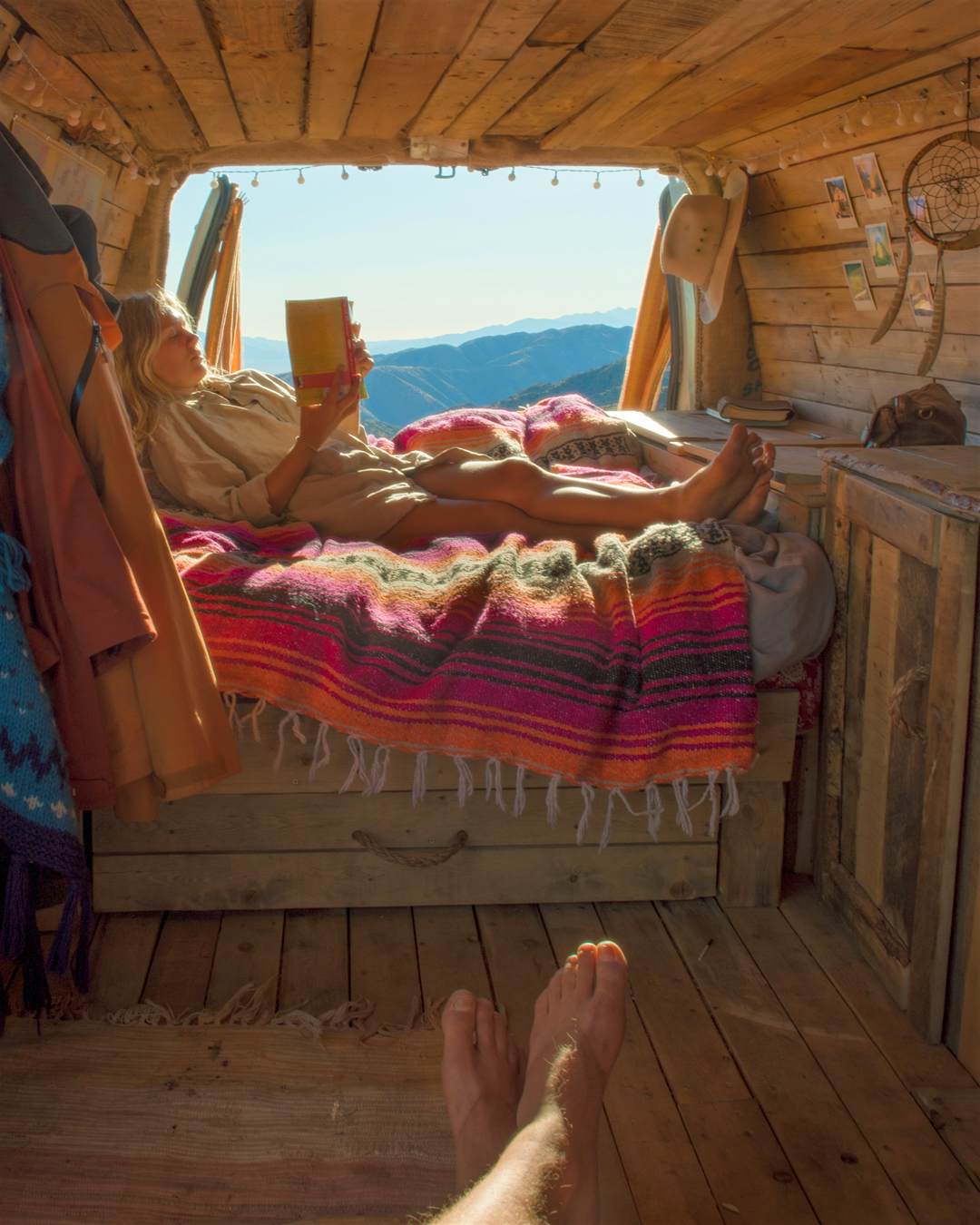 Travel News - North American van life The couple relax at the Joshua Tree in California.