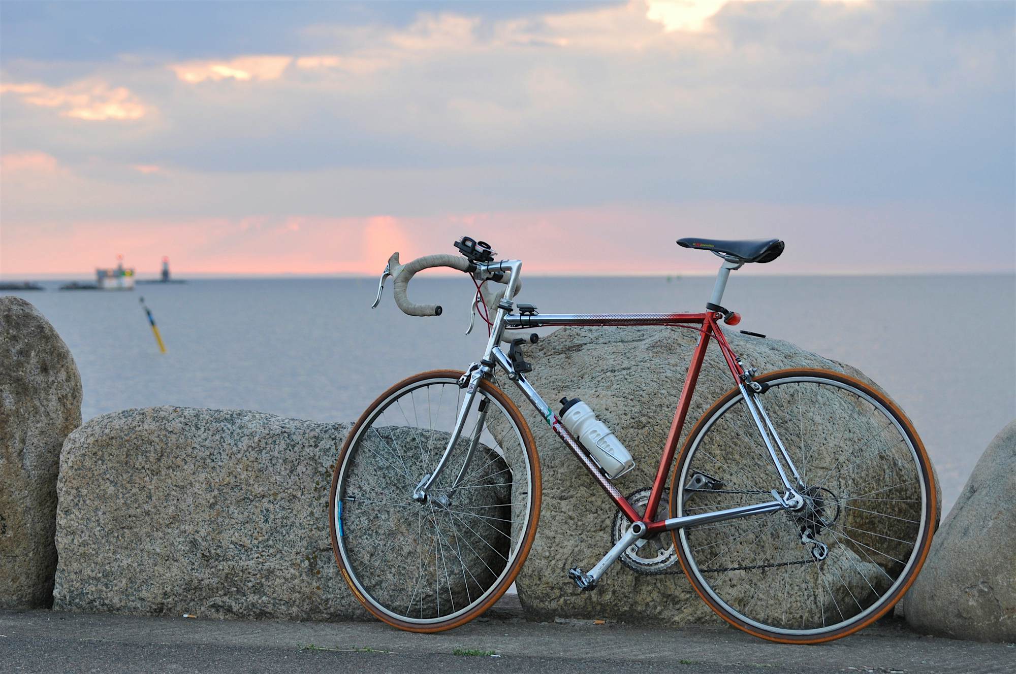 Travel News - Malmö bike A bike parked along the sea wall at Malmö Harbour.