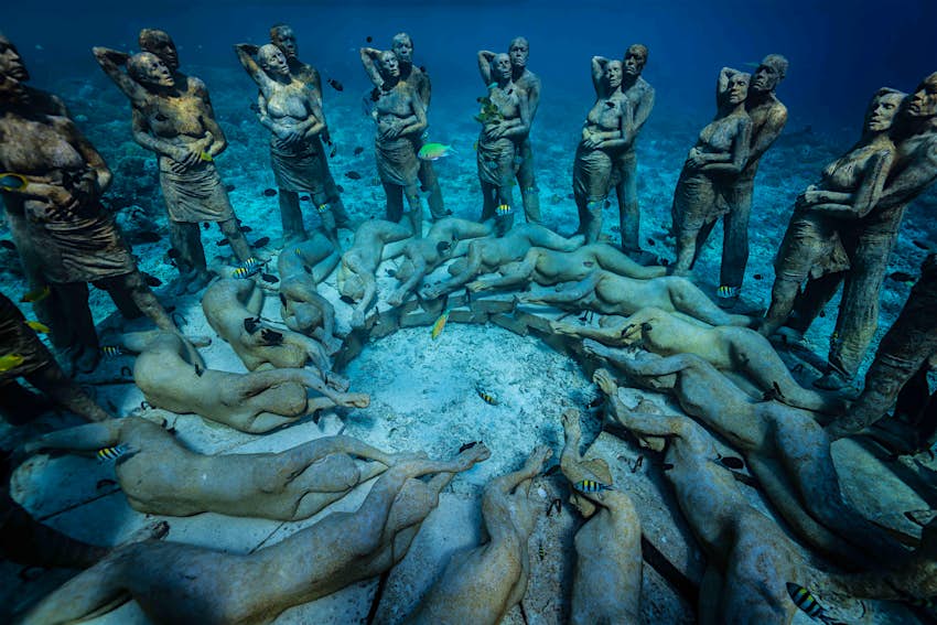The forms create an artificial reef that divers can swim down and see. The forms create an artificial reef that divers can swim down and see.