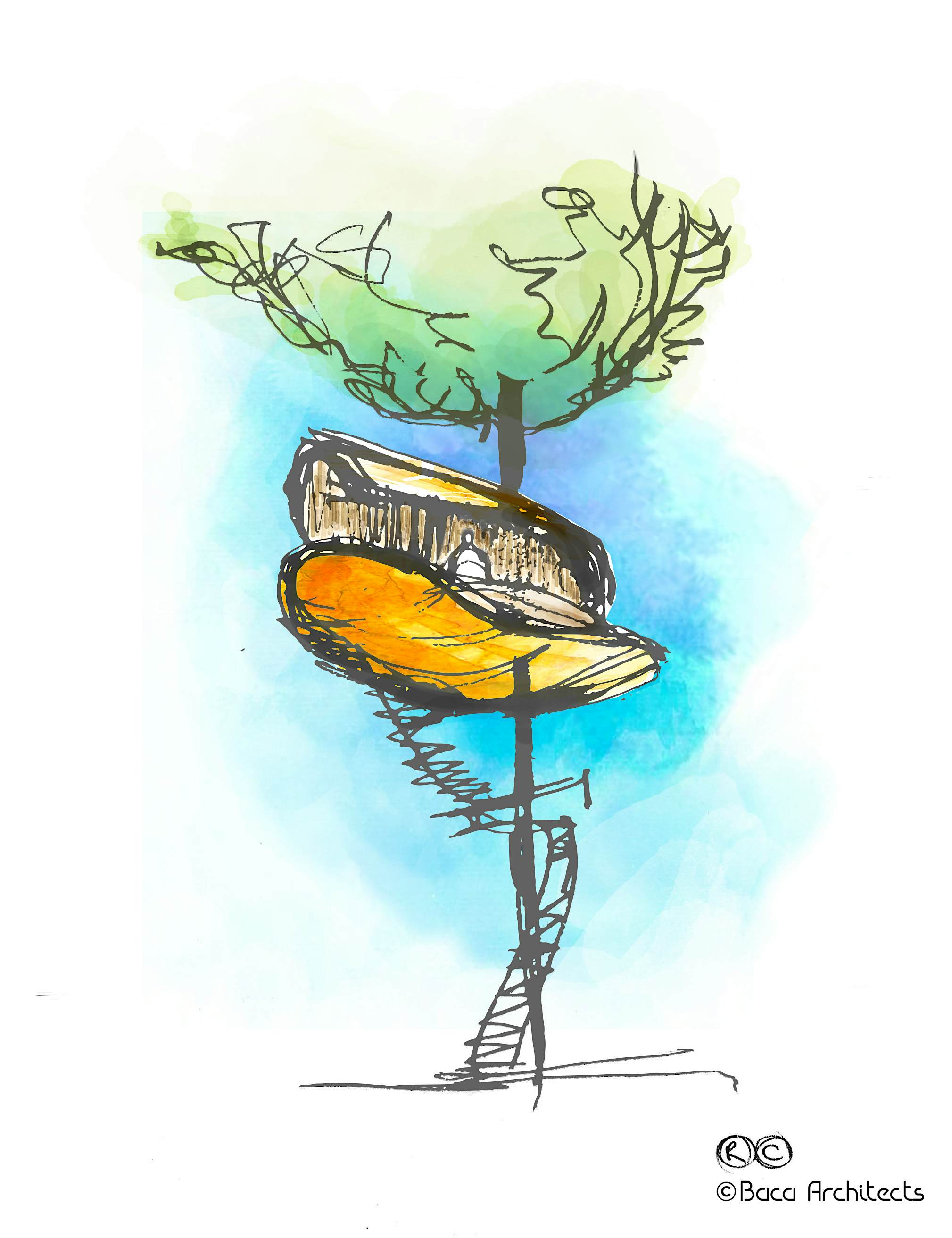 Travel News - Concept sketch of a bíku treehouse. Image courtesy of Baca Architects Cocoa pod tree huts are available for rent in Panama