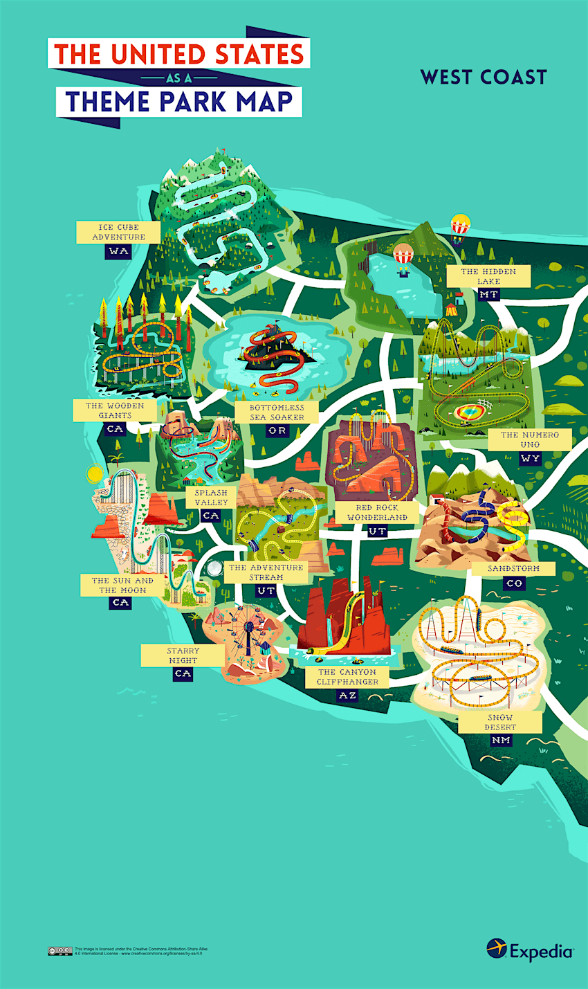 See The Usa As An Outdoor Theme Park With This Colourful Map Lonely Planet Map Of California Theme Parks