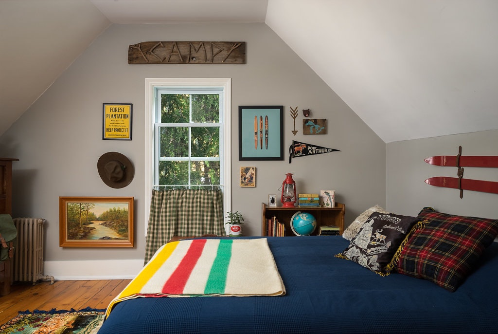 The Moonrise Kingdom inspired bedroom of the listing.