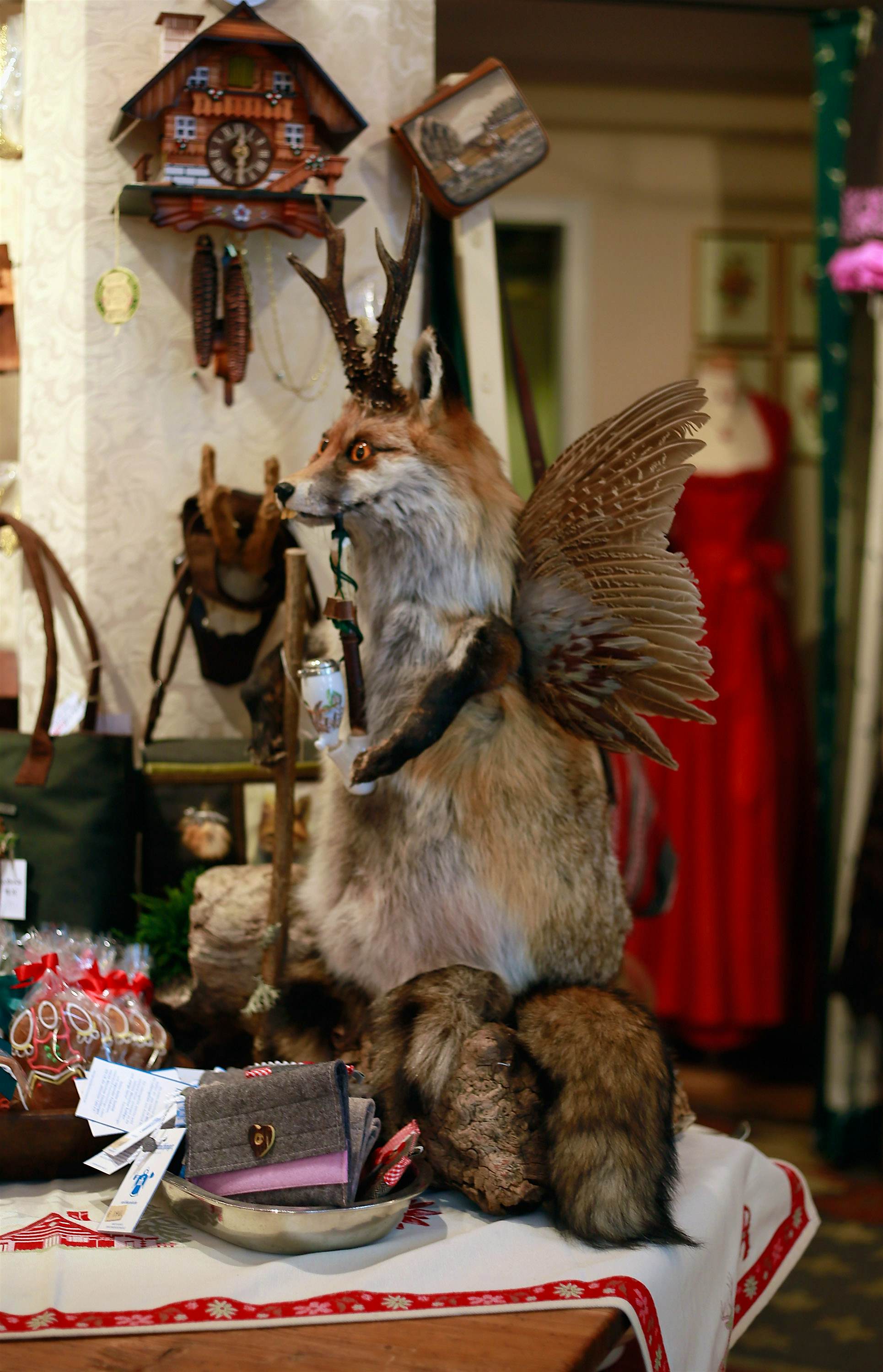 Travel News - A Wolpertinger in a souvenir shop in Munich A mythical Wolpinger on display in a Munich shop