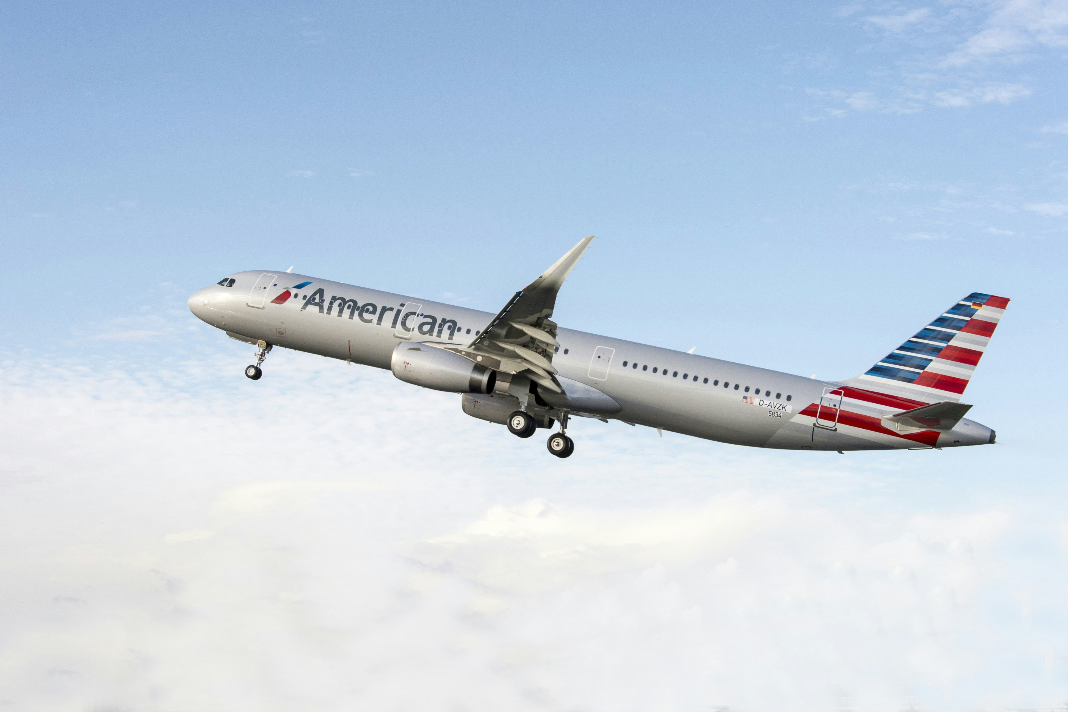 An American Airlines plane in mid-air