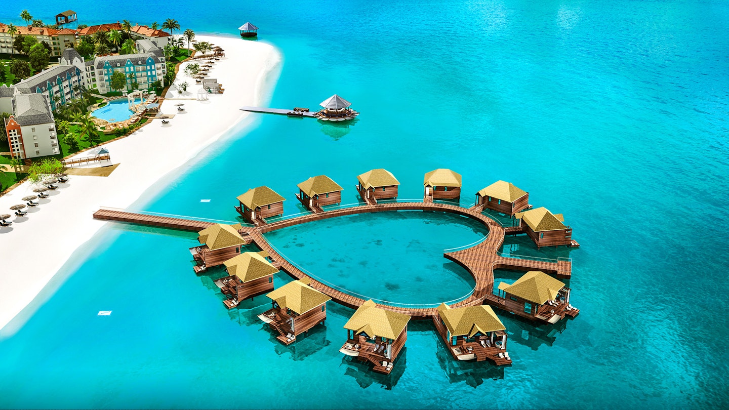 The bungalows have been constructed around a dock in the shape of a heart.