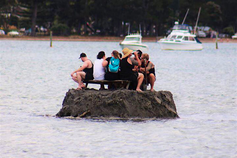 Travel News - Coromandel Island a group built a tiny island on the Tairua Estuary in the Coromandel Peninsula in order to have a party.