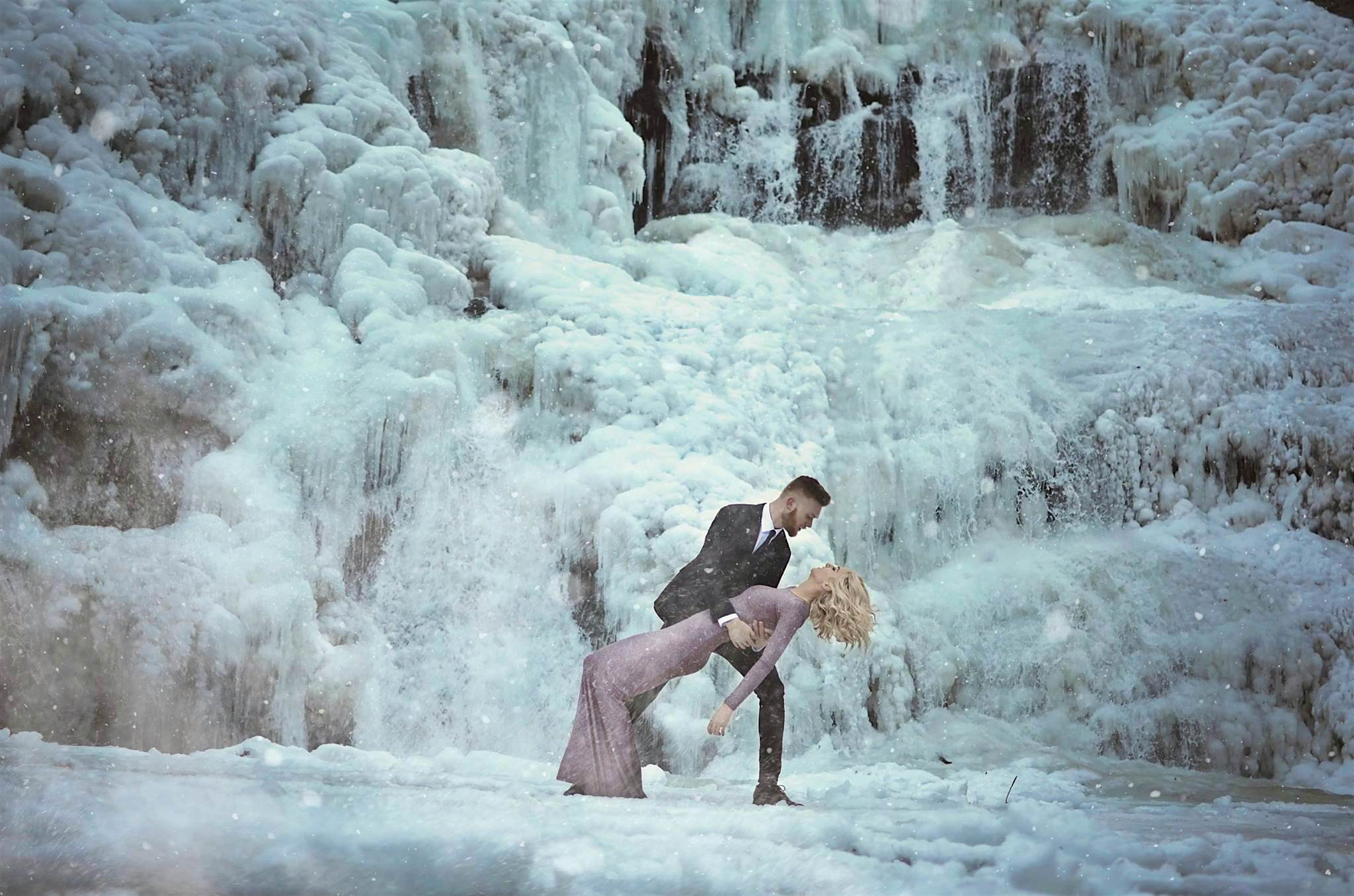 Travel News - Tennessee Frozen waterfall engagement 3 Morgan Daye and Josh Morris at Bald River Falls in Tellico Plains.