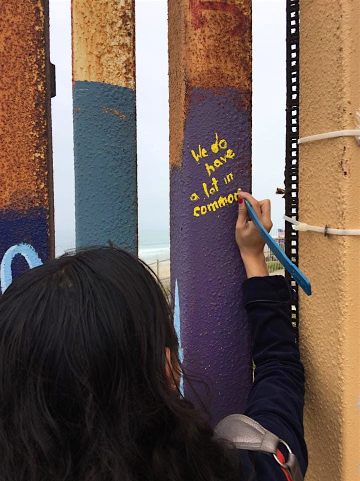Travel News - US Mexico border mural enrique chiu All of the messages and drawings from contributors are happy and positive.
