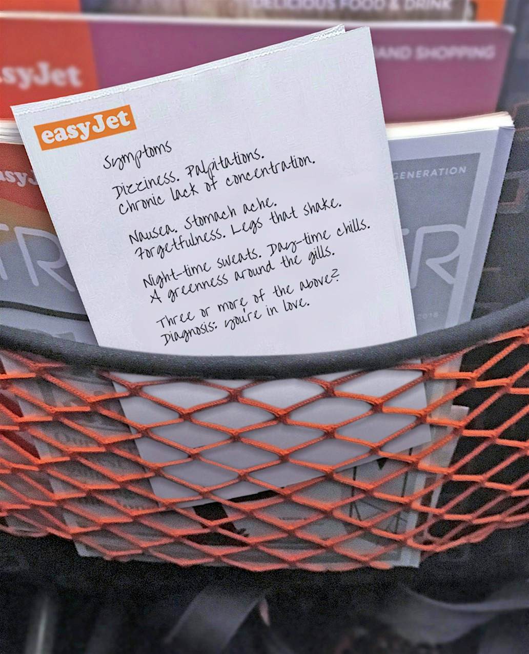 Travel News - KU2Jo2igntbUOJAoVbg2D3SKba1mCoNm_easyJet_Love_Sick The competition encourages passengers to pen heartfelt lines on the sick bags provided.