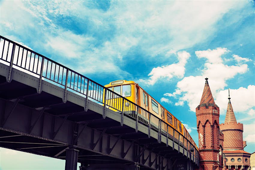 Travel News - Berlin, Kreuzberg subway. Oberbaumbrücke on the background Travel News - Berlin, Kreuzberg subway. Oberbaumbrücke on the background