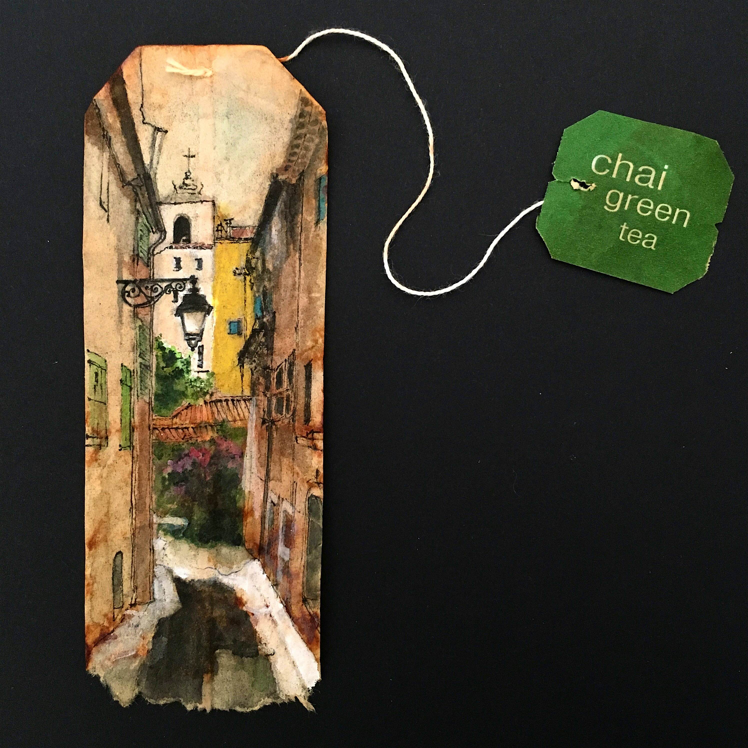 Travel News - French Alley A French alley scene pained on a chai teabag.