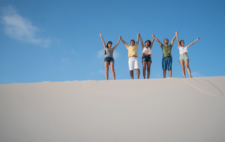 Group of Brazilian friends having fun at the desert