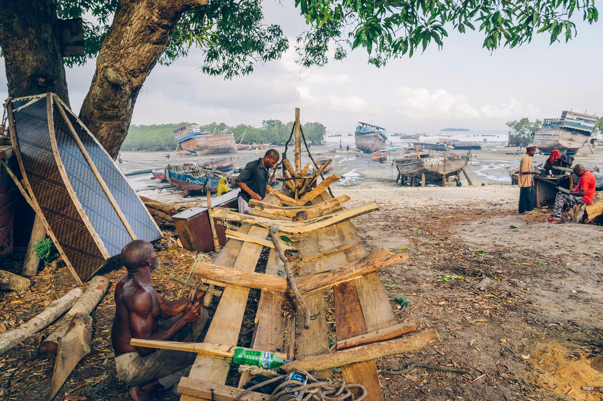 Traditional craftsman working on a boat