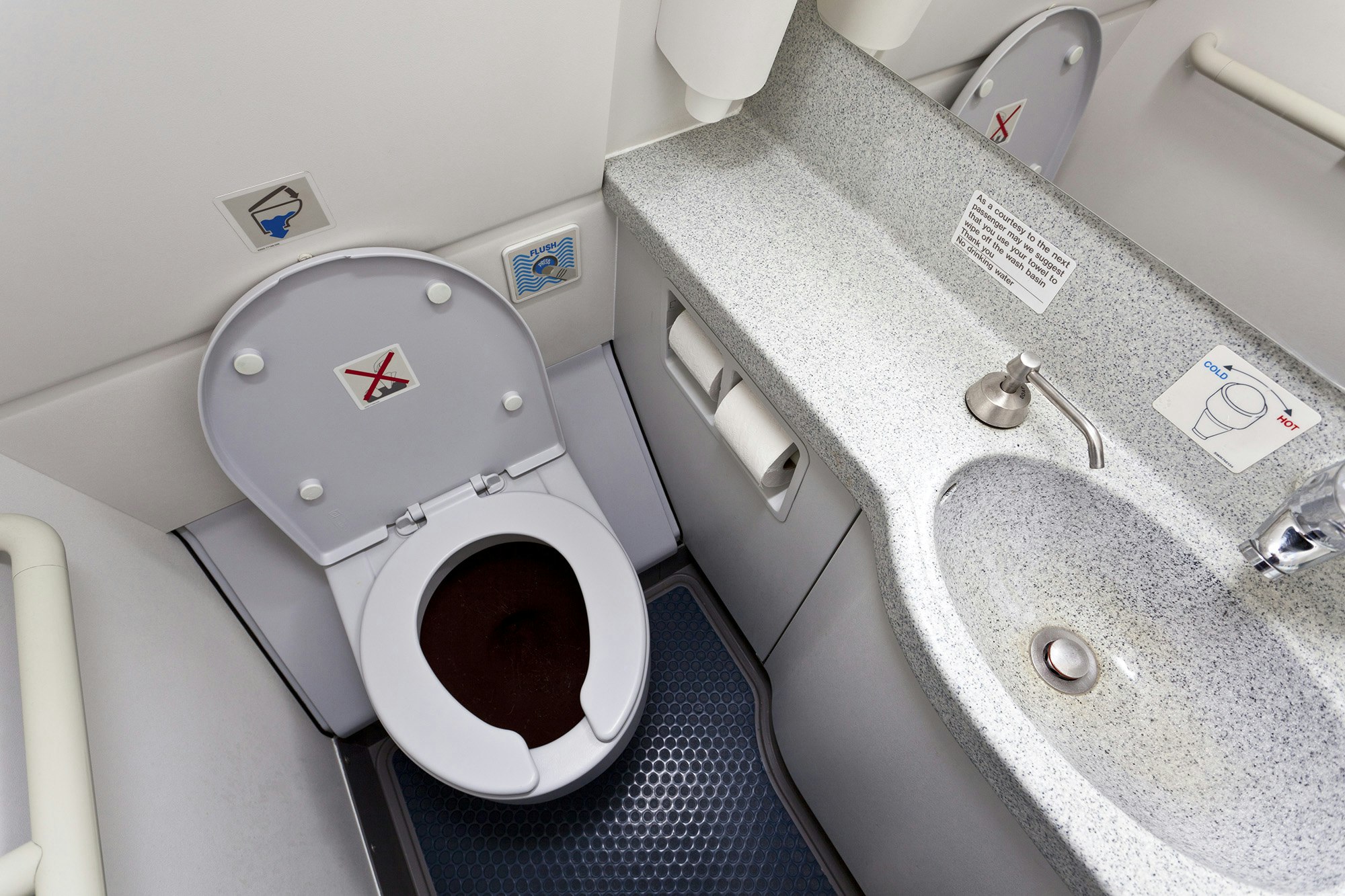 Don't wear absorbent shoes in the plane bathroom!
