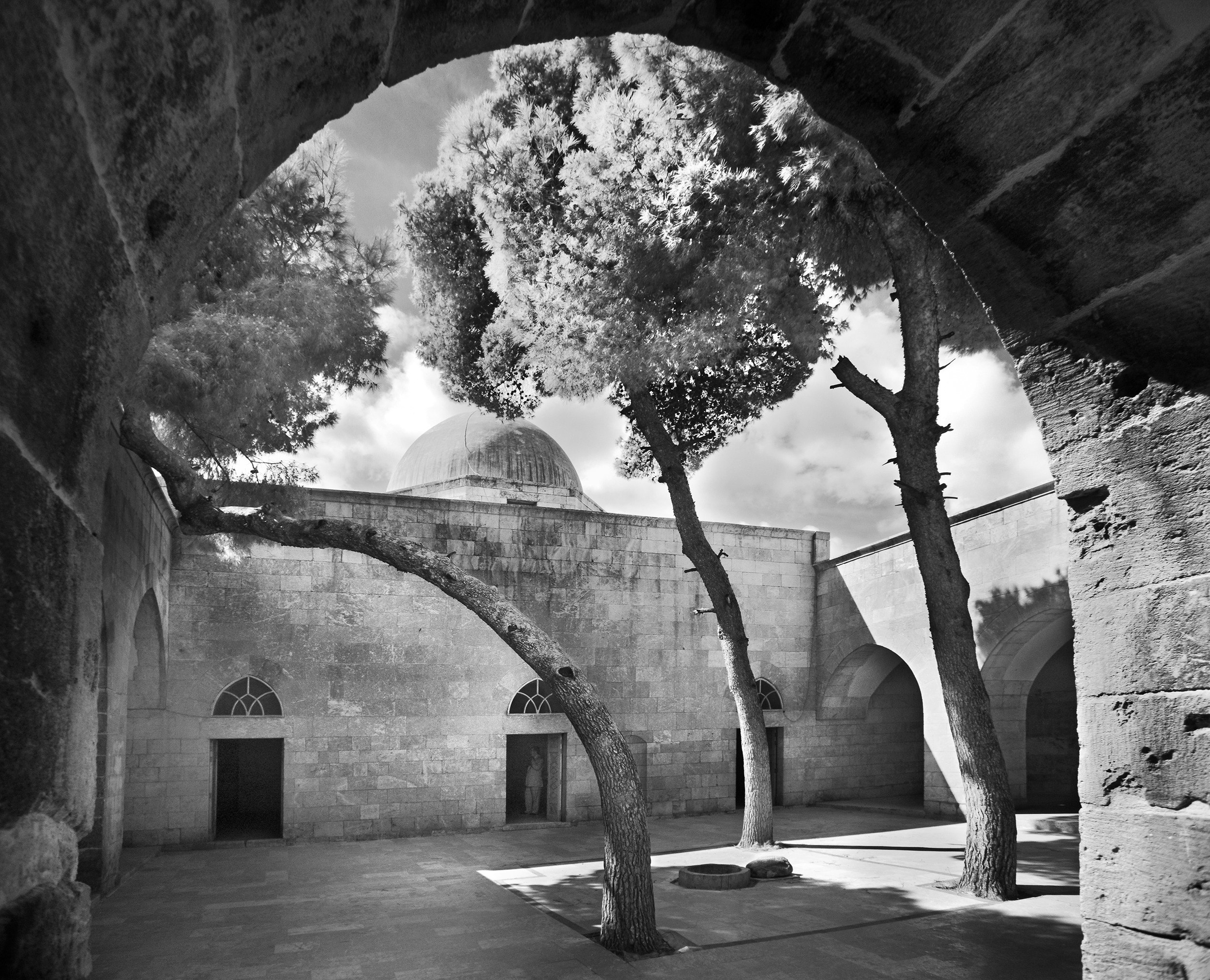 Inside court of the Mosque of Abraham in the Citadel of Aleppo, Syria.