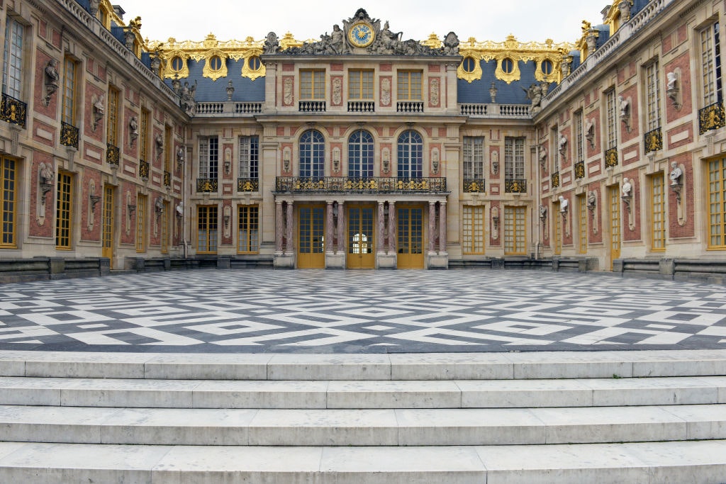 View of the Palace of Versailles in France and its courtyard