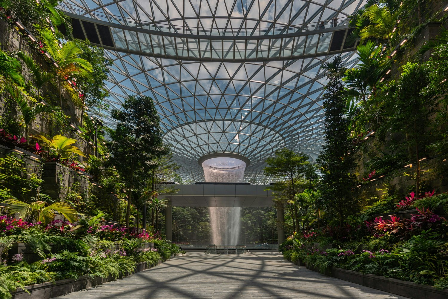 Visitors are greeted by the majestic 40-metre HSBC Rain Vortex