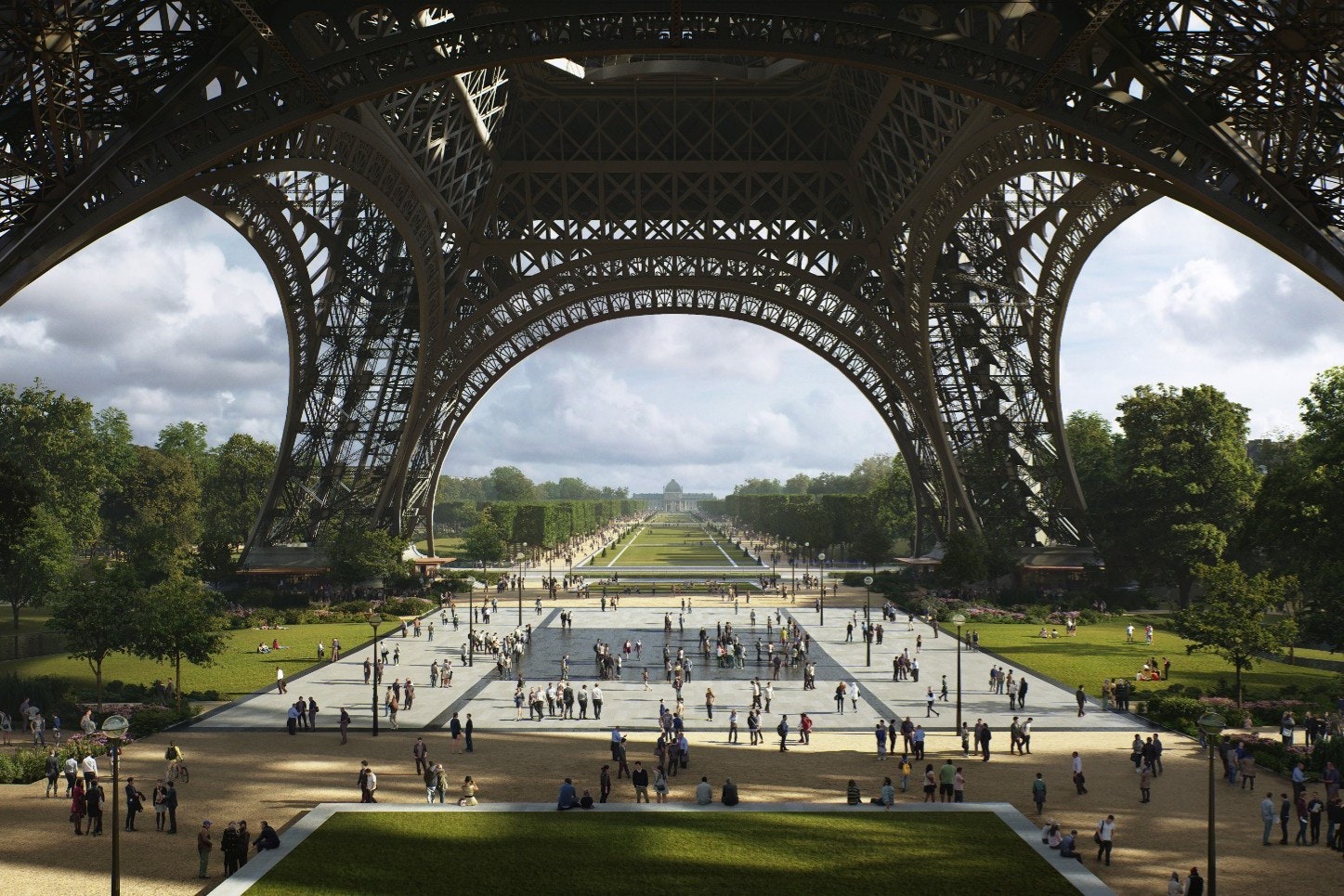 A rendering of the new redesign of the area around the Eiffel Tower.