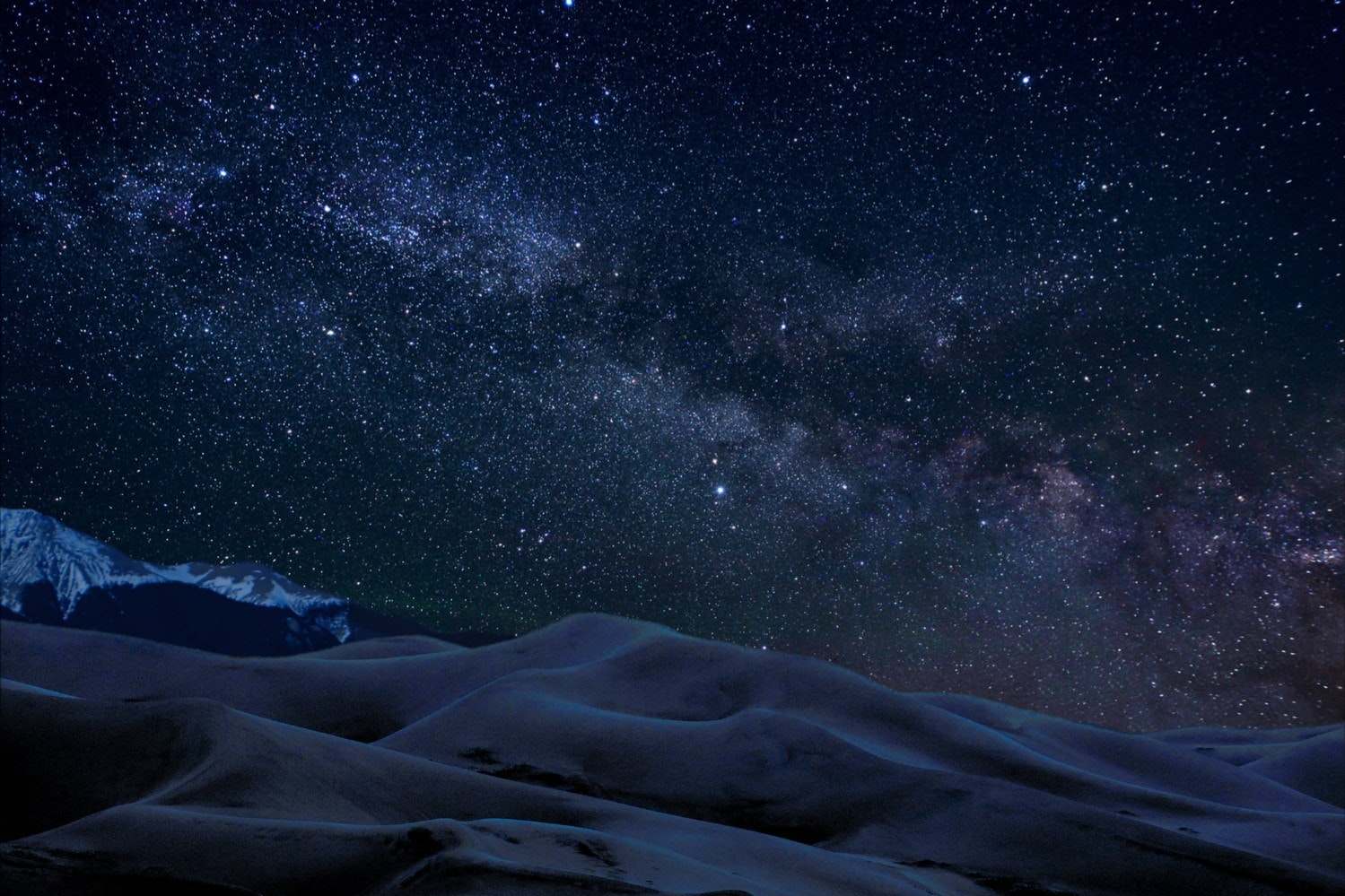 The Great Sand Dunes National Park in Colorado at night.