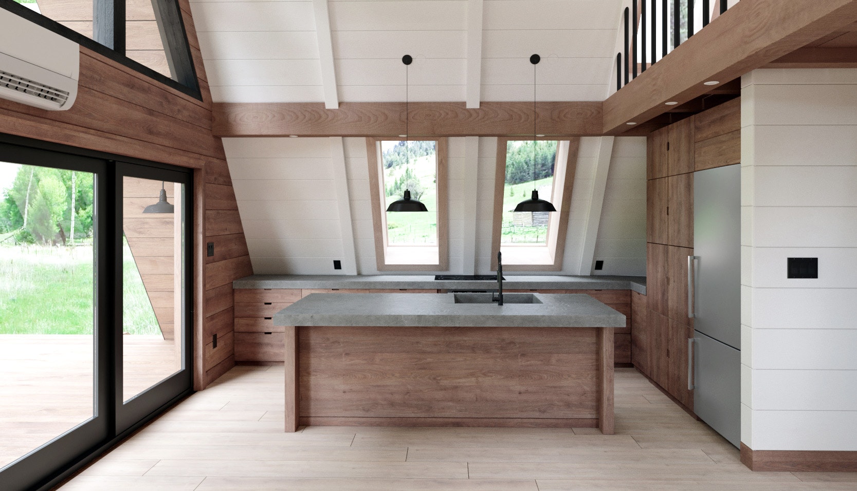 The kitchens come with concrete counter tops.