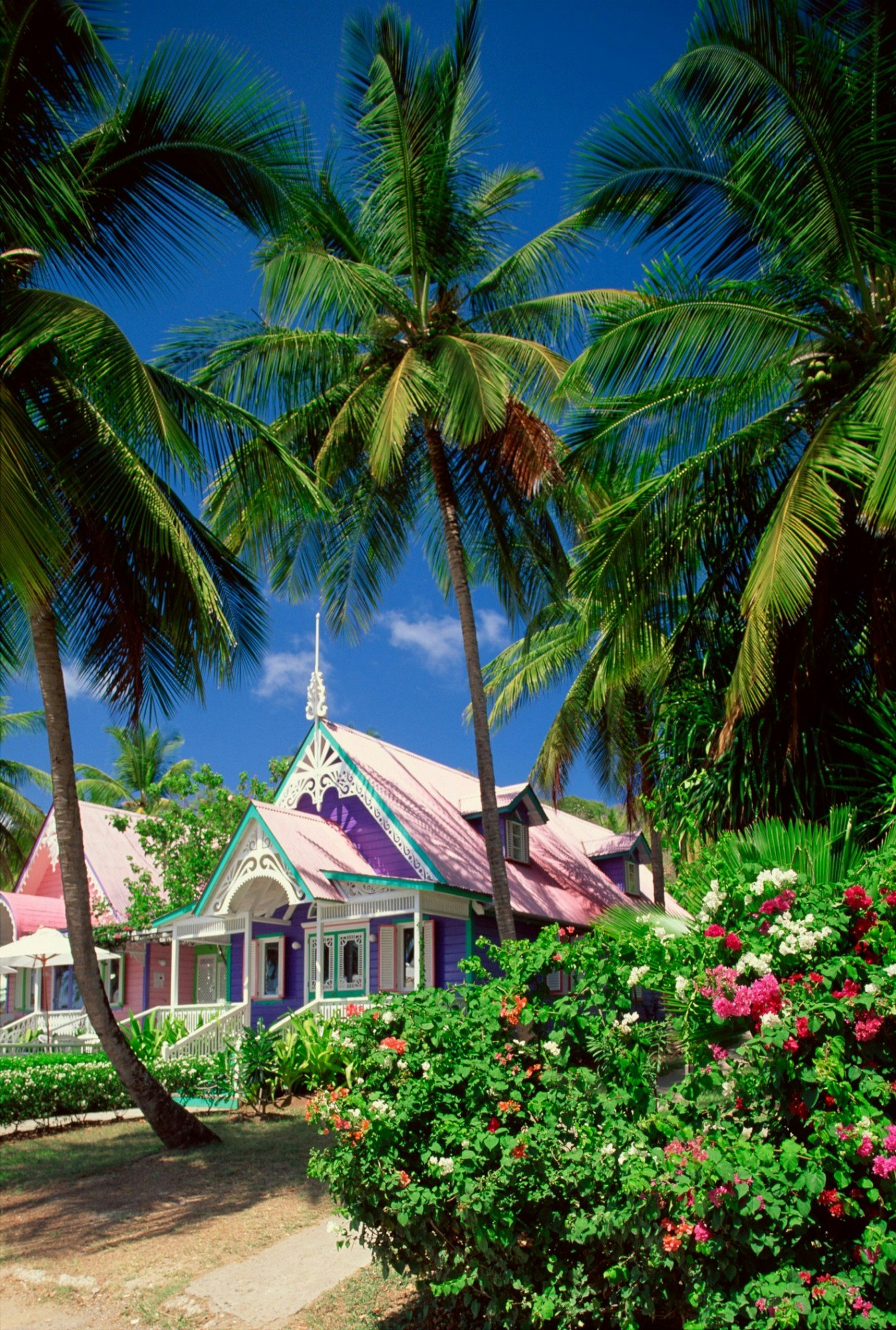 Pastel-coloured wooden shops.