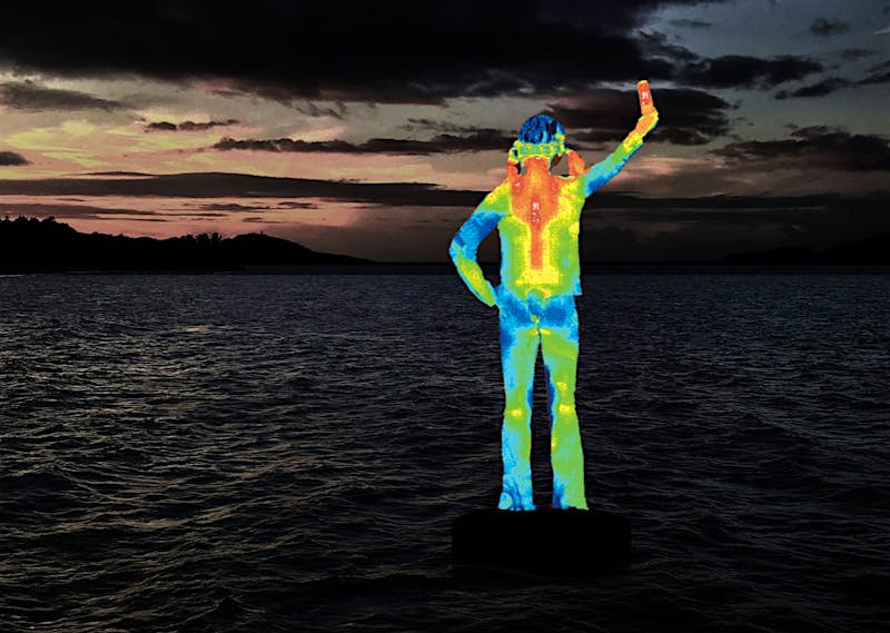 Travel News - Ocean Siren “5m Ocean Siren” is a solar-powered sculpture of an indigenous girl that changes colors as the water temperatures shift.