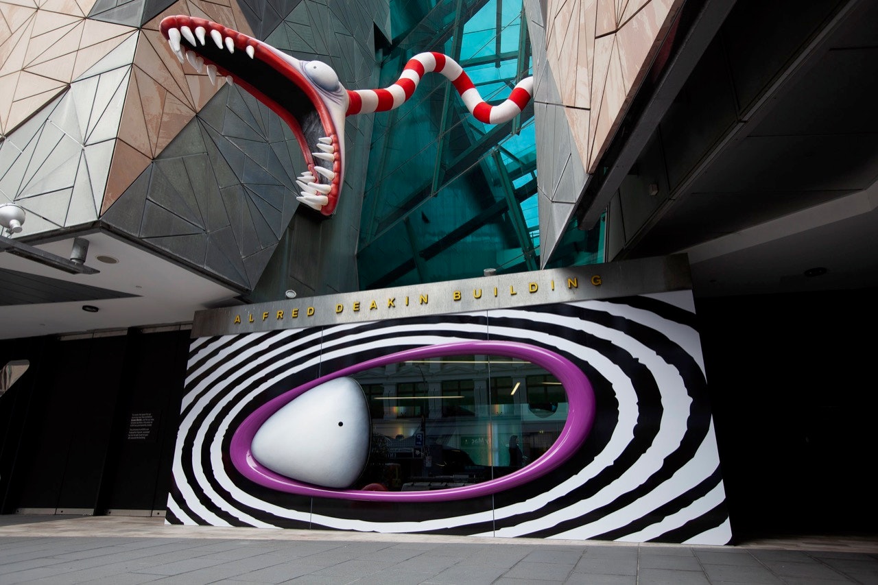 Tim Burton art outside of Melbourne's Alfred Deakin building