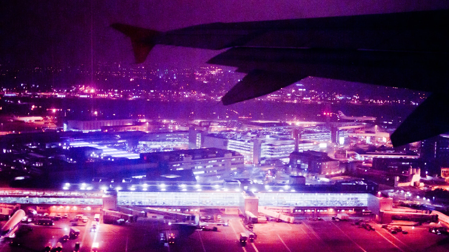 An aerial view of Heathrow Airport at night