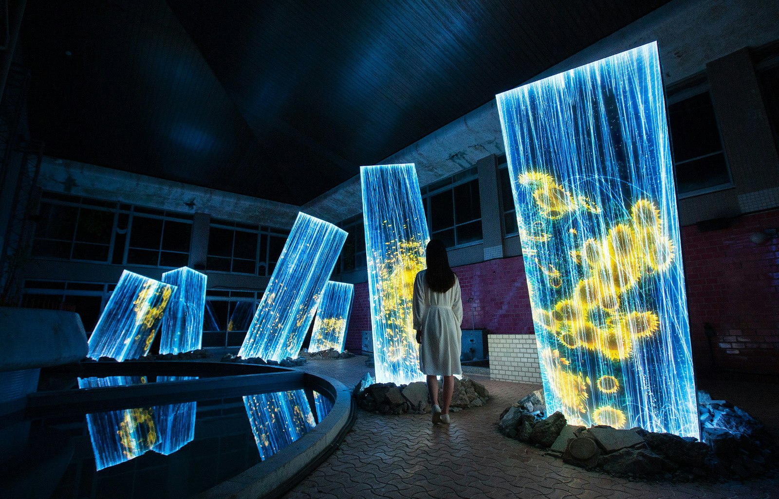 Megaliths in the Bath House Ruins from teamLab: A Forest Where Gods Live, Ruins and Heritage - THE NATURE OF TIME.